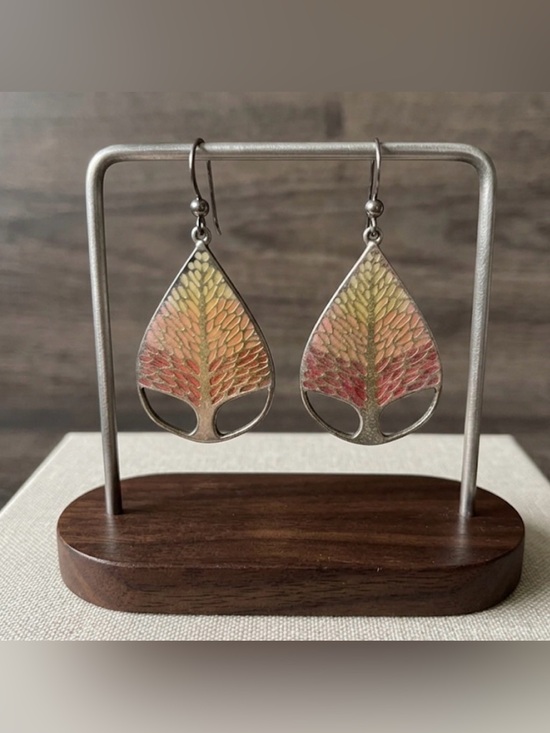 Jewelry - Vintage Style Enamel Tree of Life Teardrop Dangle Earrings Crimson & Gold